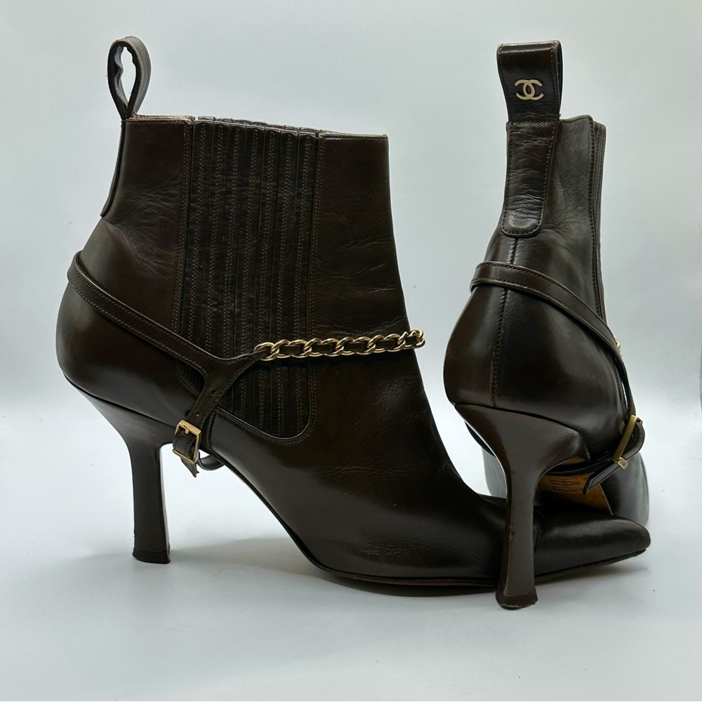 Chanel | Brown Leather Ankle Boots | 36.5 EU